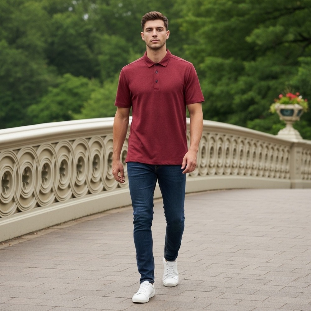 Lululemon Evolution Polo Shirt Mens Small Dark Red Heathered Short Sleeve Golf